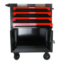Removable 4 Drawers Tool Cart With Lock Black Red Metal