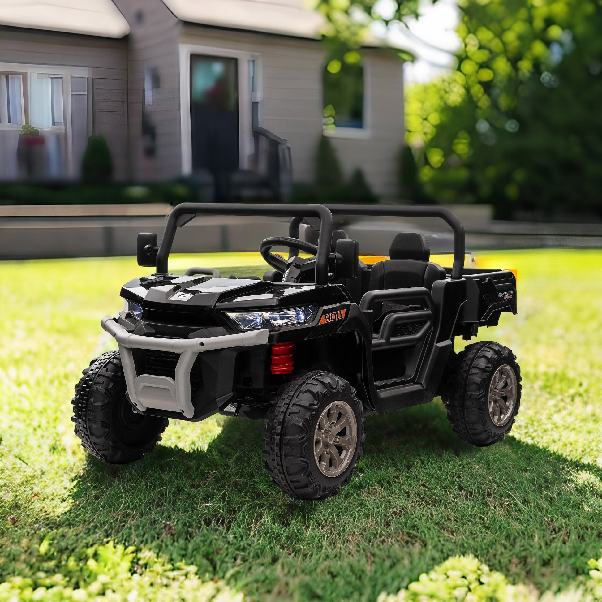 24V Ride On Truck 2 Seater Ride On Utv With 2X200W Motor Ride On Dump Truck With Dump Bed Shovel Ride On Car With Remote Control Electric Vehicle With Non Slip Tyre For Boys Girls Black Plastic