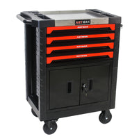 Removable 4 Drawers Tool Cart With Lock Black Red Metal