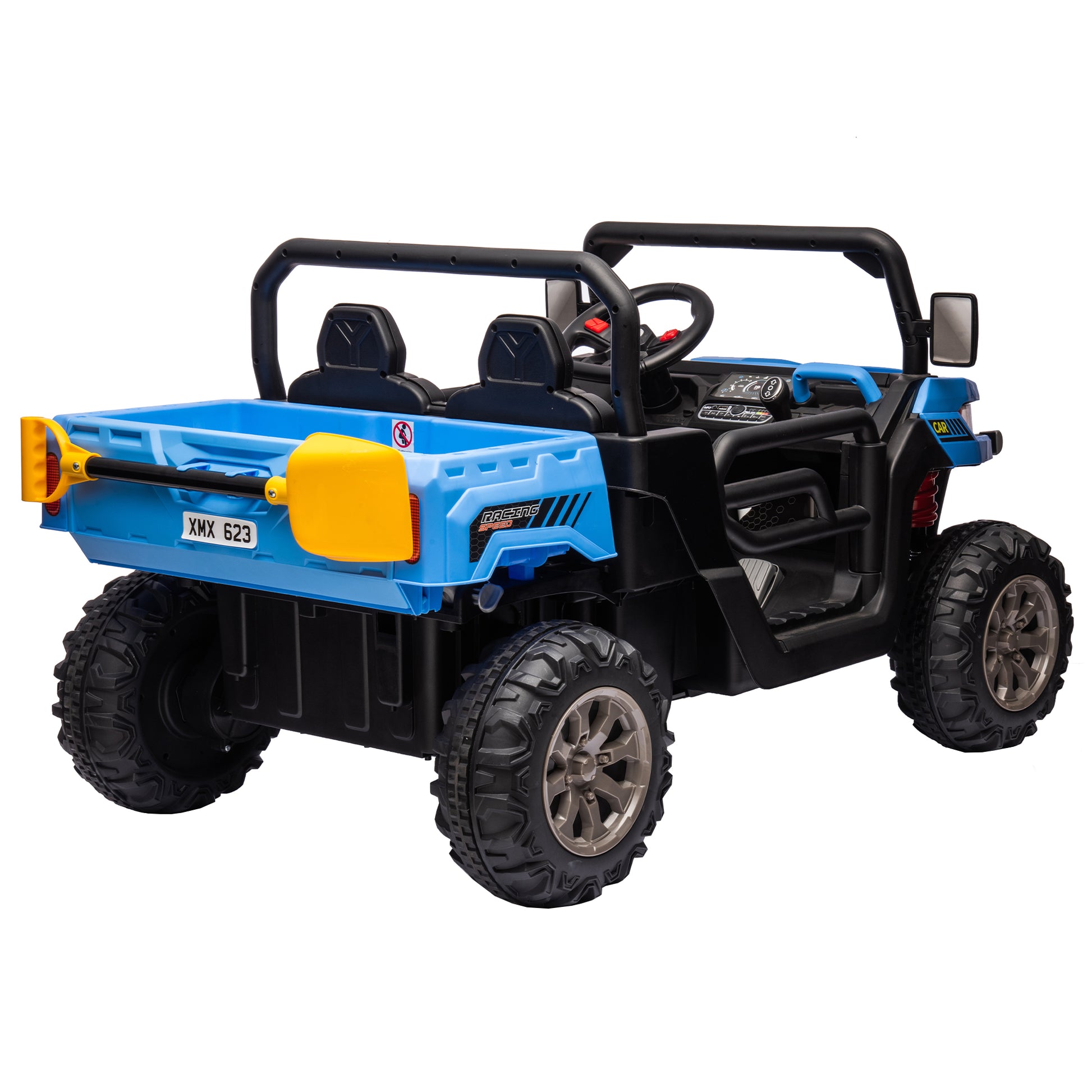 24V Ride On Truck 2 Seater Ride On Utv With 2X200W Motor Ride On Dump Truck With Dump Bed Shovel Ride On Car With Remote Control Electric Vehicle With Non Slip Tyre For Boys Girls Blue Plastic