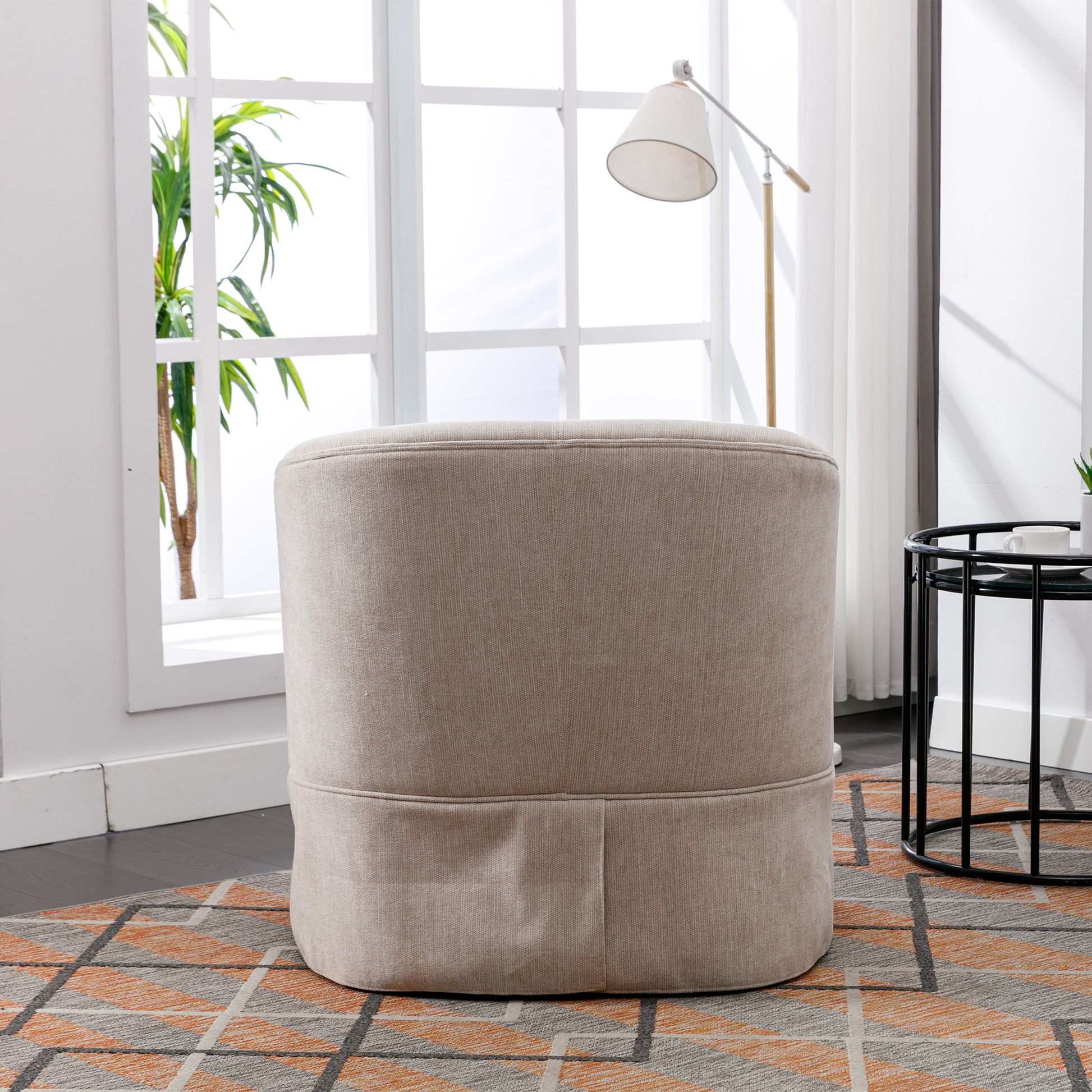 360 Degree Swivel Accent Armchair Linen Blend Beige Beige Foam Upholstered