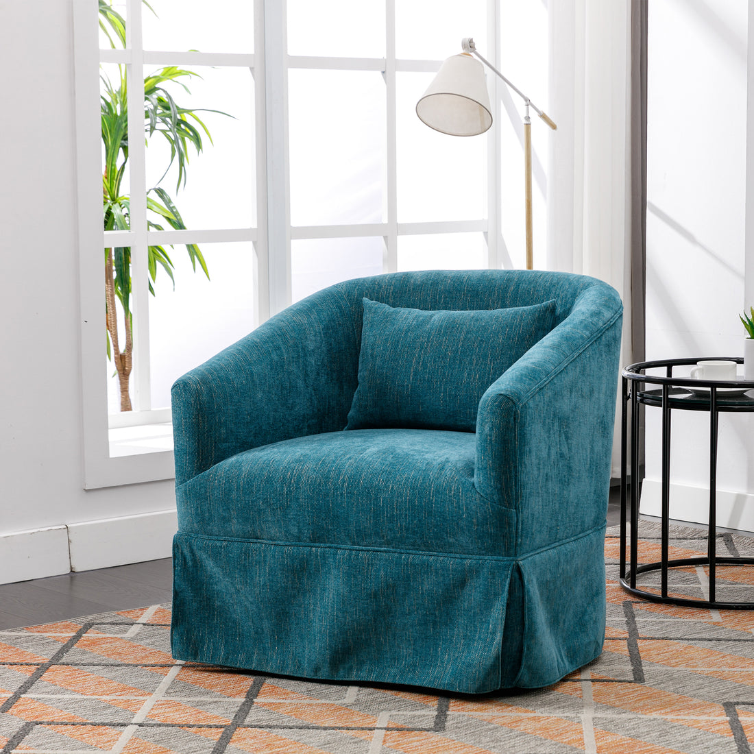 360 Degree Swivel Accent Armchair Linen Blend Green Green Foam Upholstered