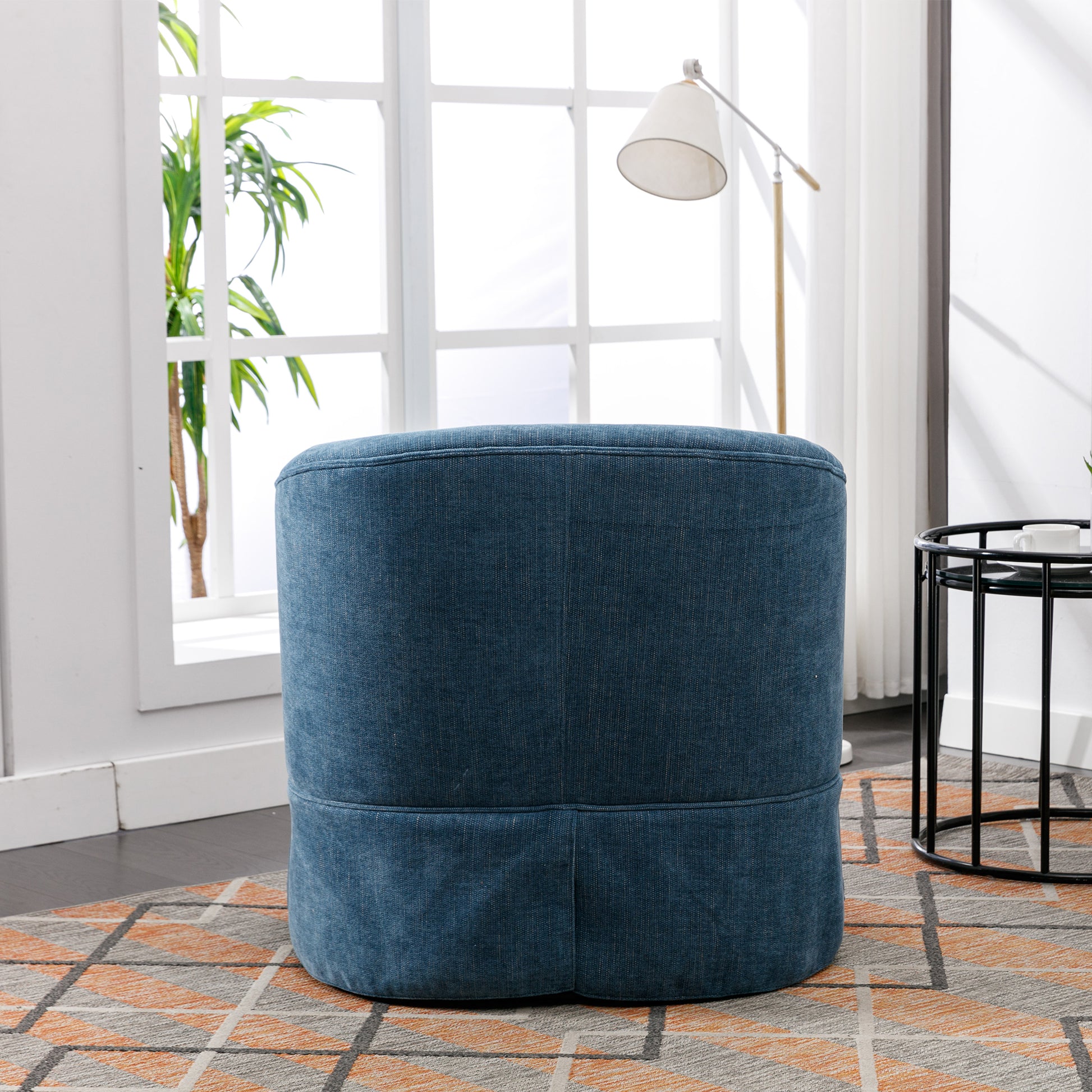 360 Degree Swivel Accent Armchair Linen Blend Blue Blue Foam Upholstered