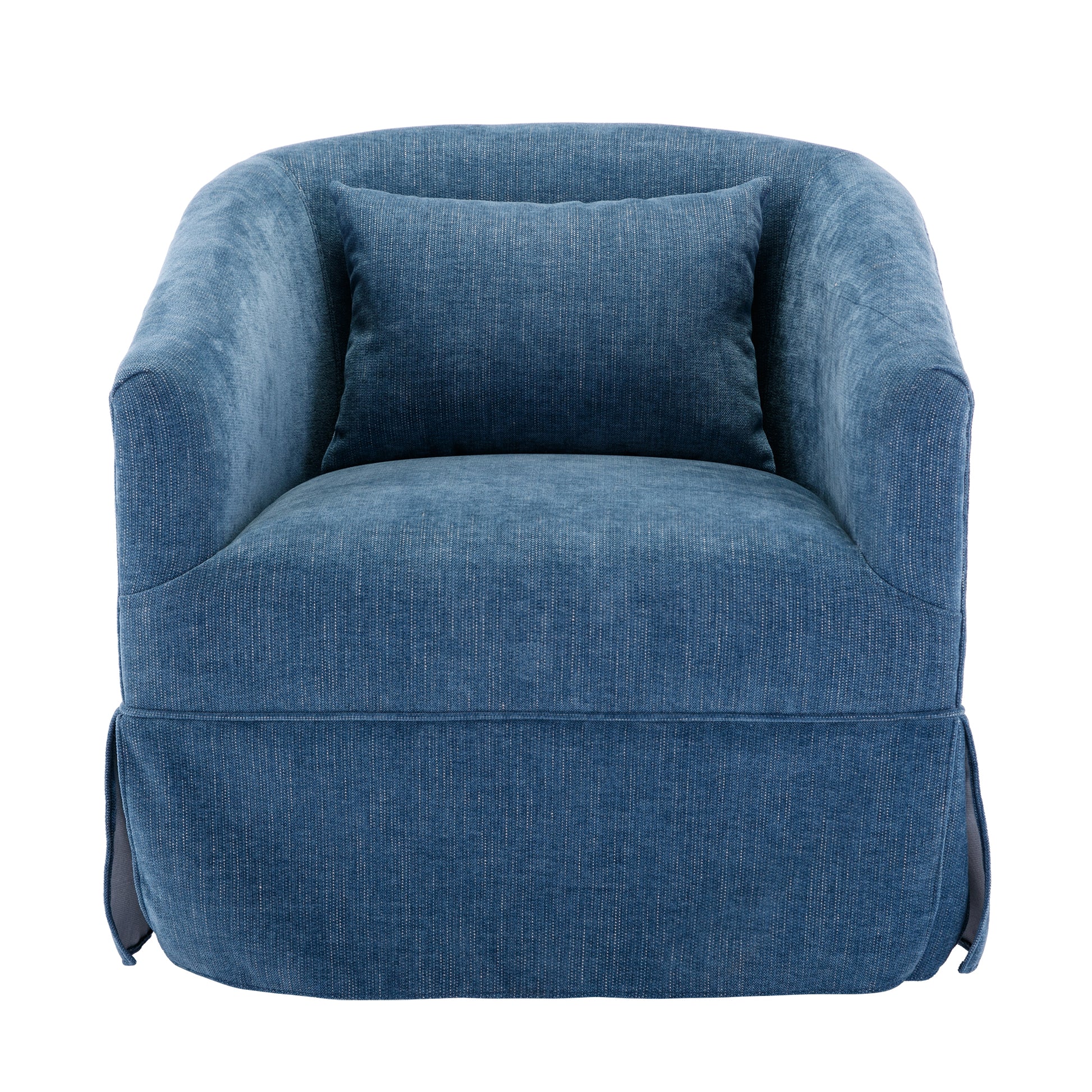 360 Degree Swivel Accent Armchair Linen Blend Blue Blue Foam Upholstered