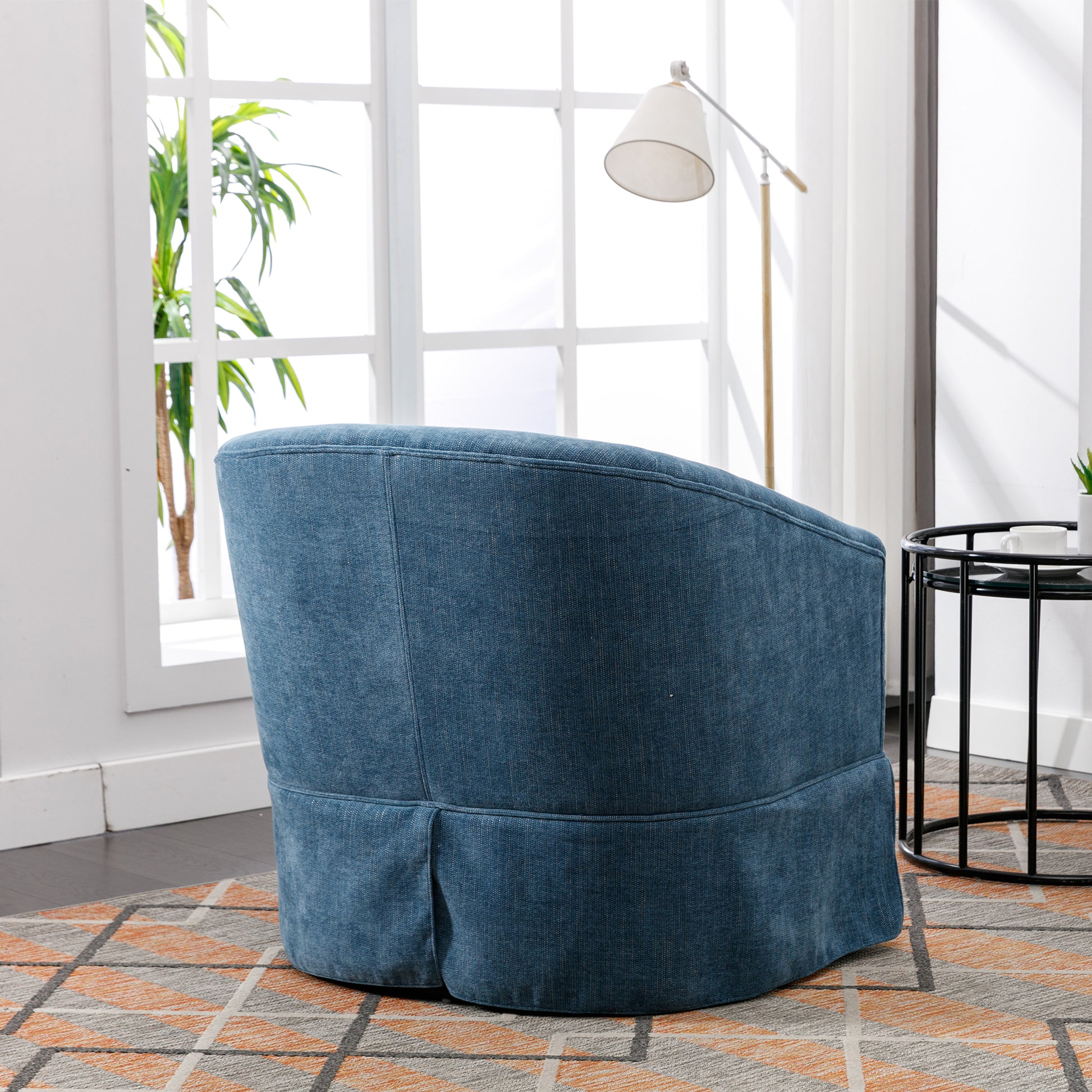 360 Degree Swivel Accent Armchair Linen Blend Blue Blue Foam Upholstered