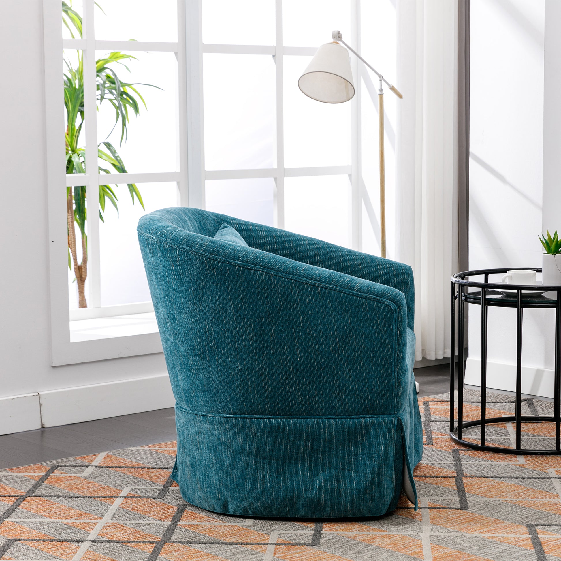 360 Degree Swivel Accent Armchair Linen Blend Green Green Foam Upholstered