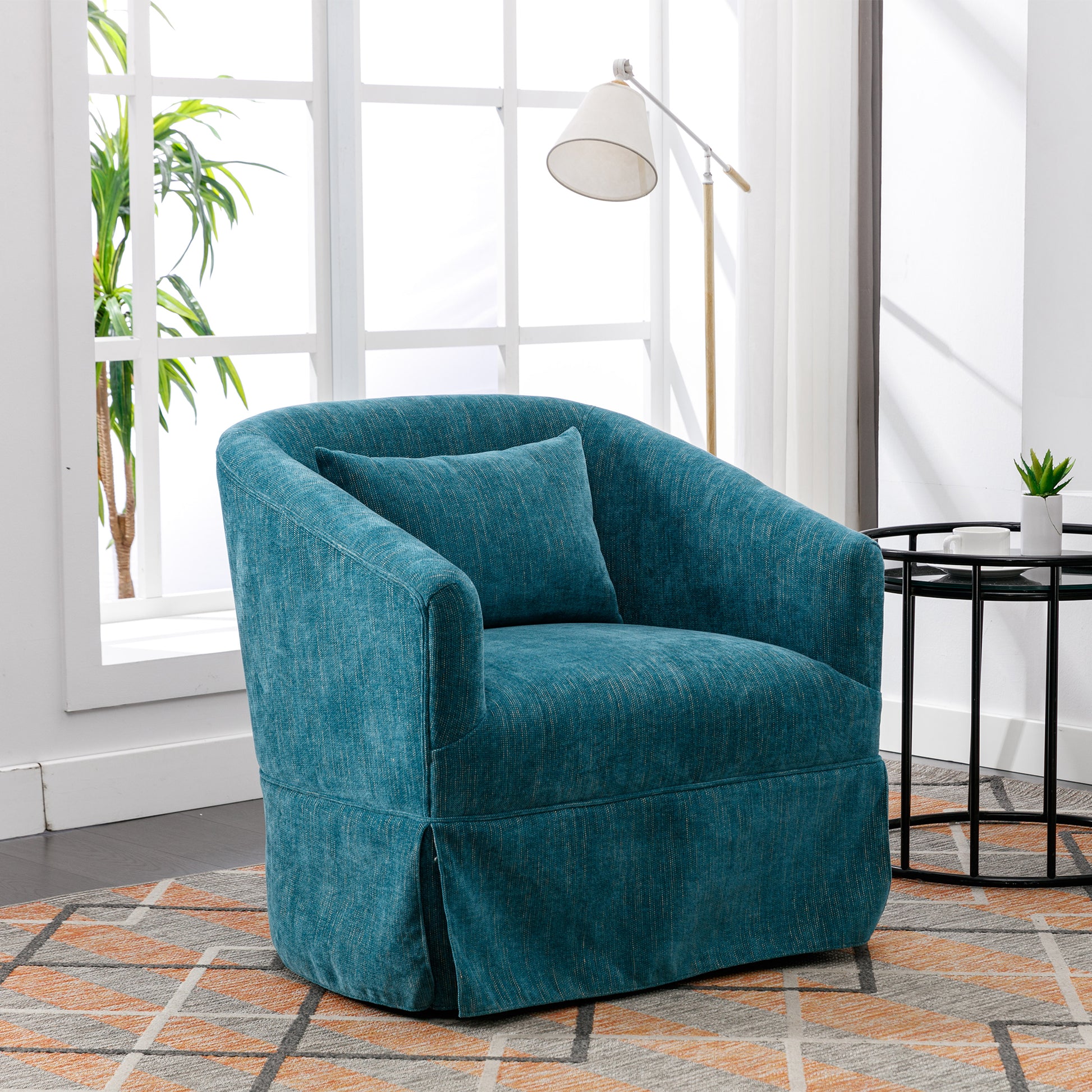 360 Degree Swivel Accent Armchair Linen Blend Green Green Foam Upholstered