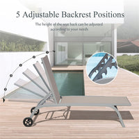 Chaise Lounge Outdoor Set Of 2, Lounge Chairs For Outside With Wheals, Outdoor Lounge Chairs With 5 Adjustable Position, Pool Lounge Chairs For Patio, Beach,Yard,Deck,Poolside Khaki, 2 Lounge Chairs Khaki Aluminium