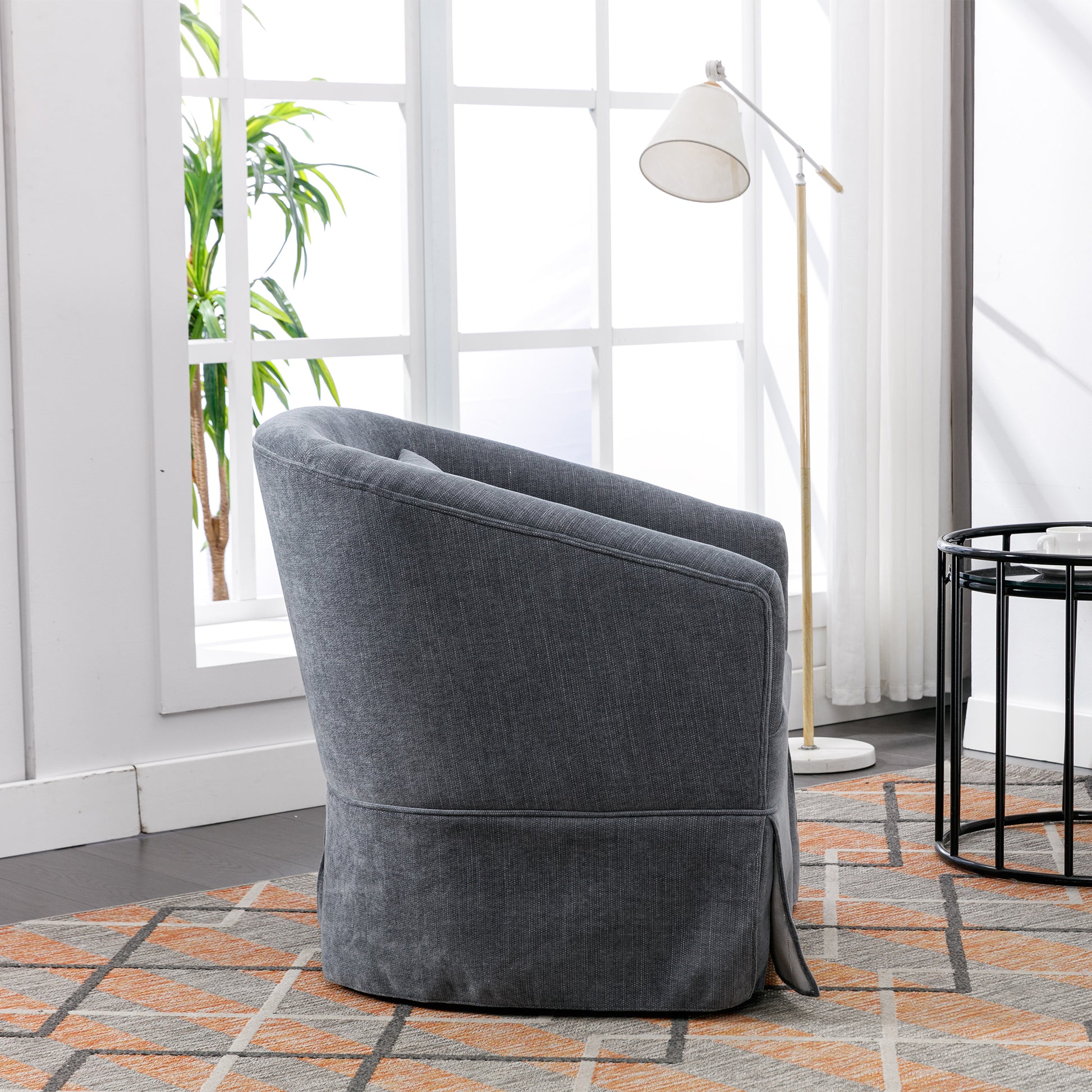 360 Degree Swivel Accent Armchair Linen Blend Grey Grey Foam Upholstered