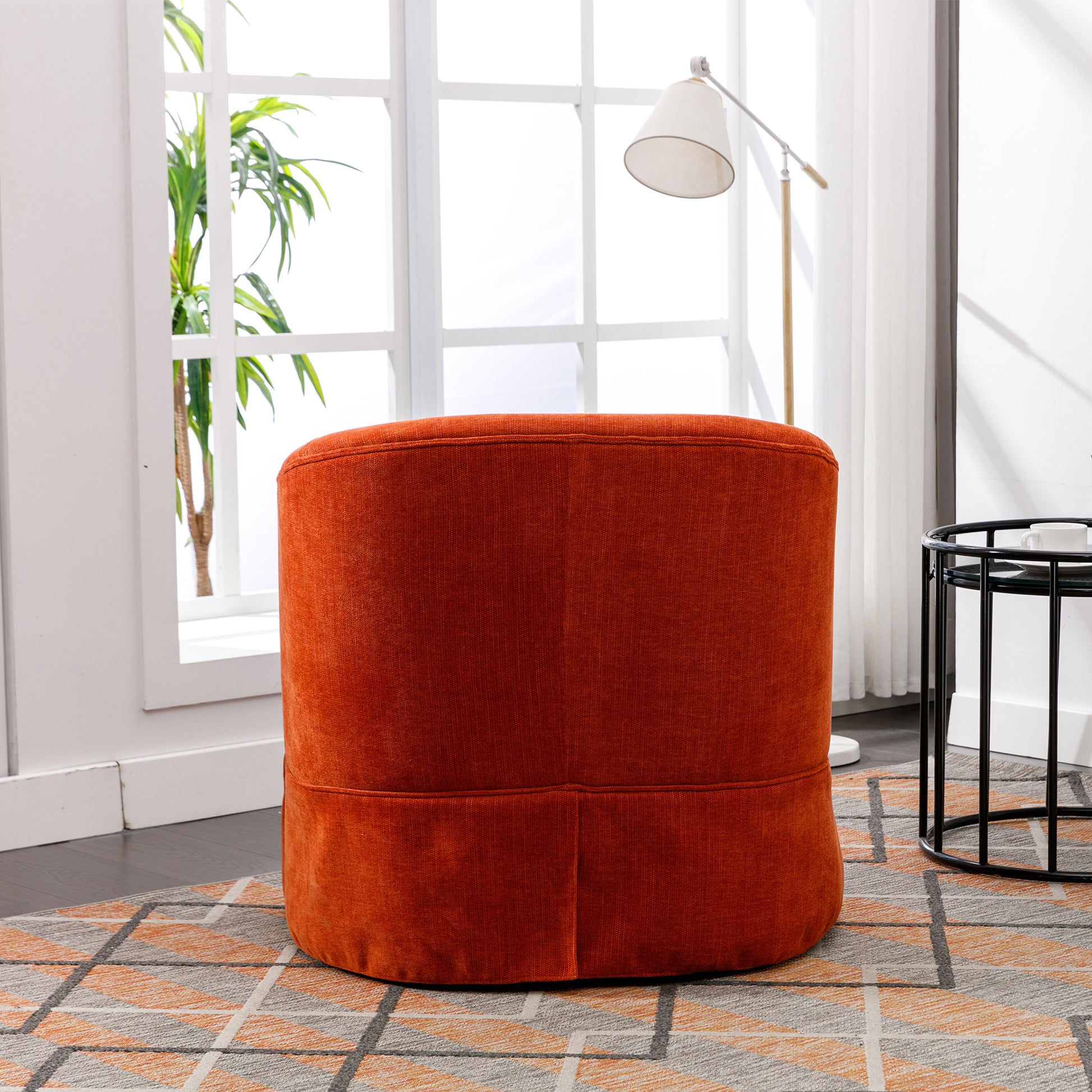 360 Degree Swivel Accent Armchair Linen Blend Orange Orange Foam Upholstered