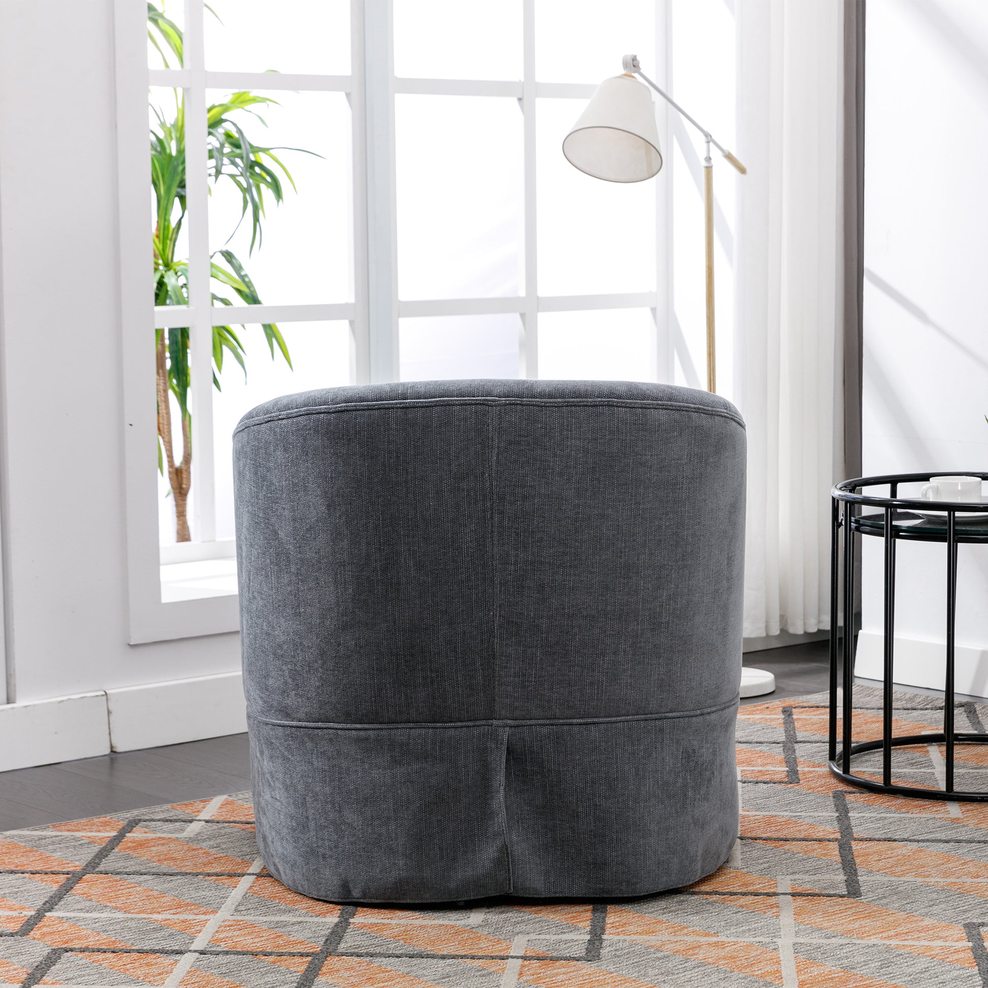 360 Degree Swivel Accent Armchair Linen Blend Grey Grey Foam Upholstered