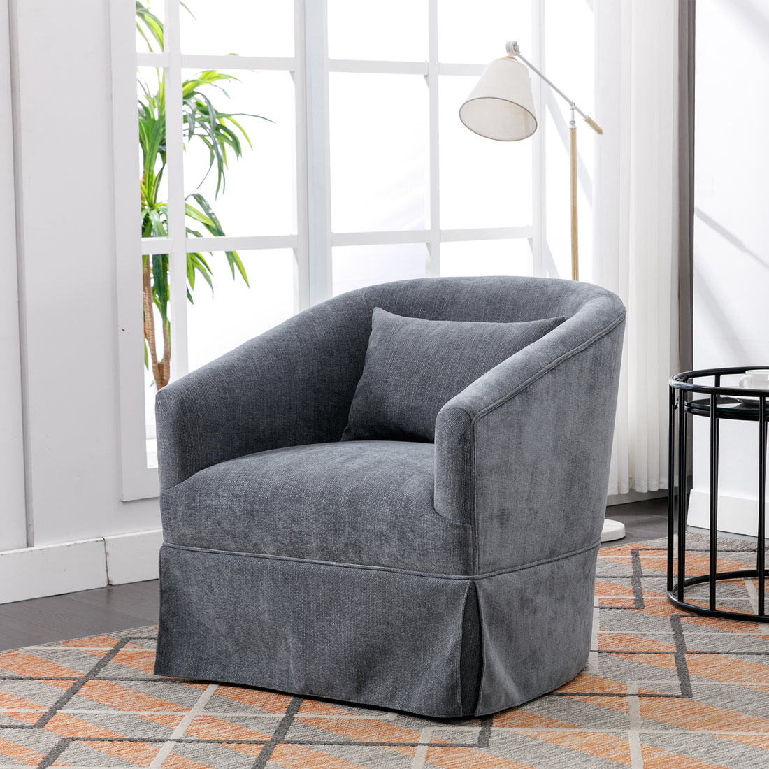 360 Degree Swivel Accent Armchair Linen Blend Grey Grey Foam Upholstered