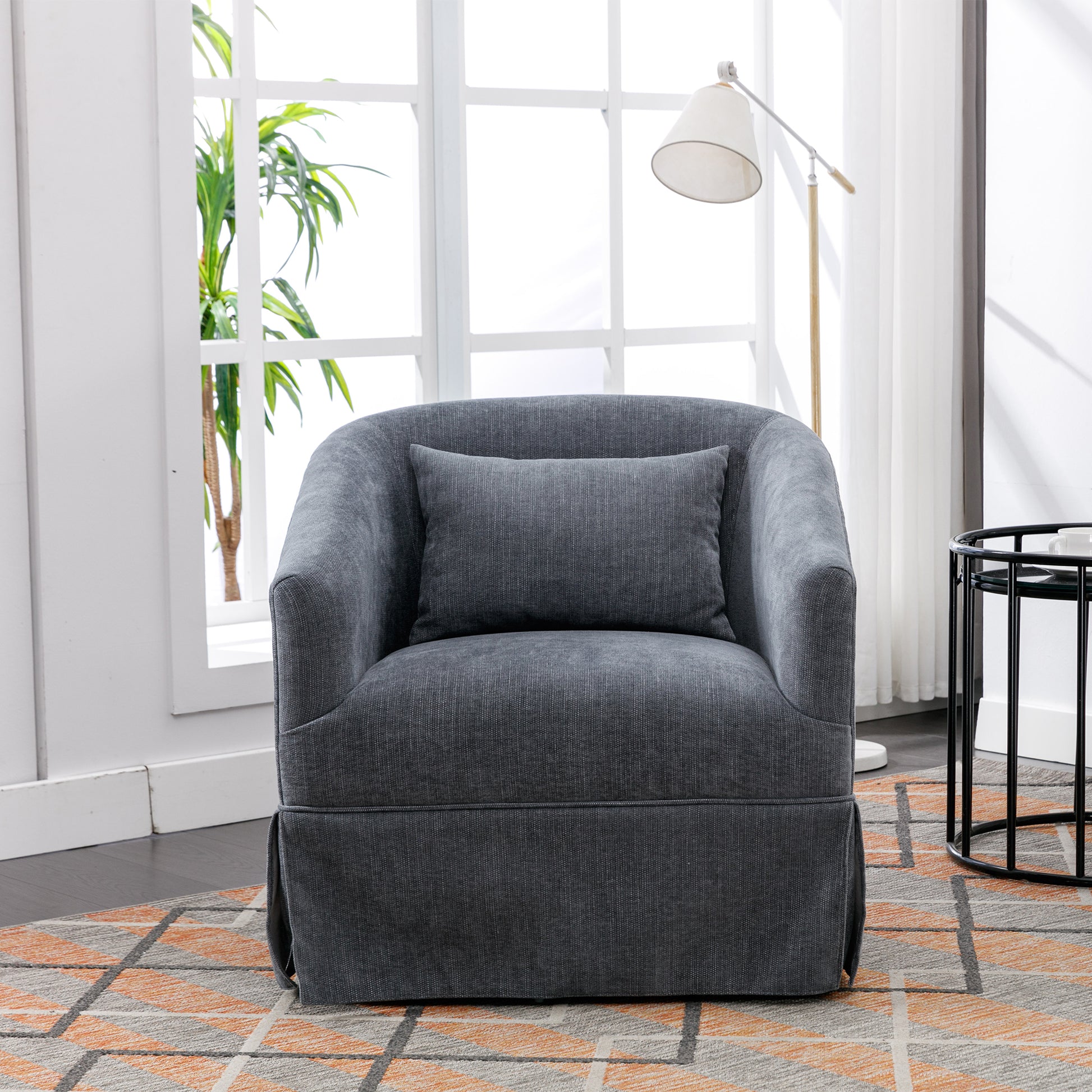 360 Degree Swivel Accent Armchair Linen Blend Grey Grey Foam Upholstered