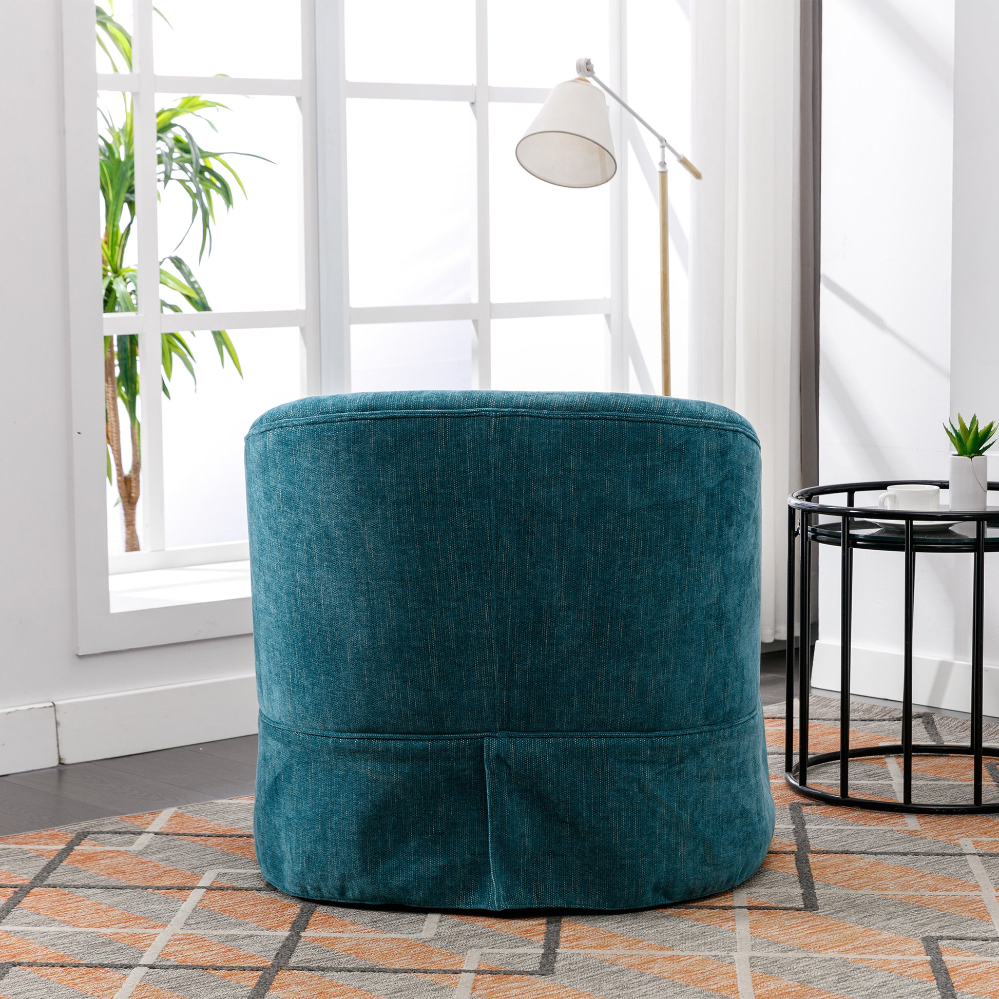 360 Degree Swivel Accent Armchair Linen Blend Green Green Foam Upholstered