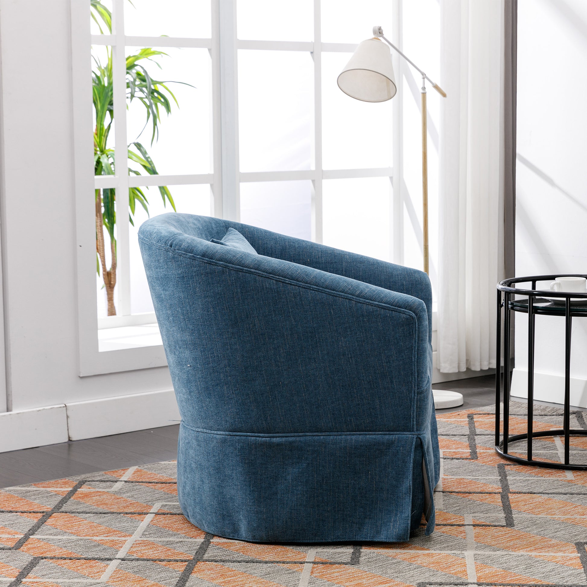 360 Degree Swivel Accent Armchair Linen Blend Blue Blue Foam Upholstered