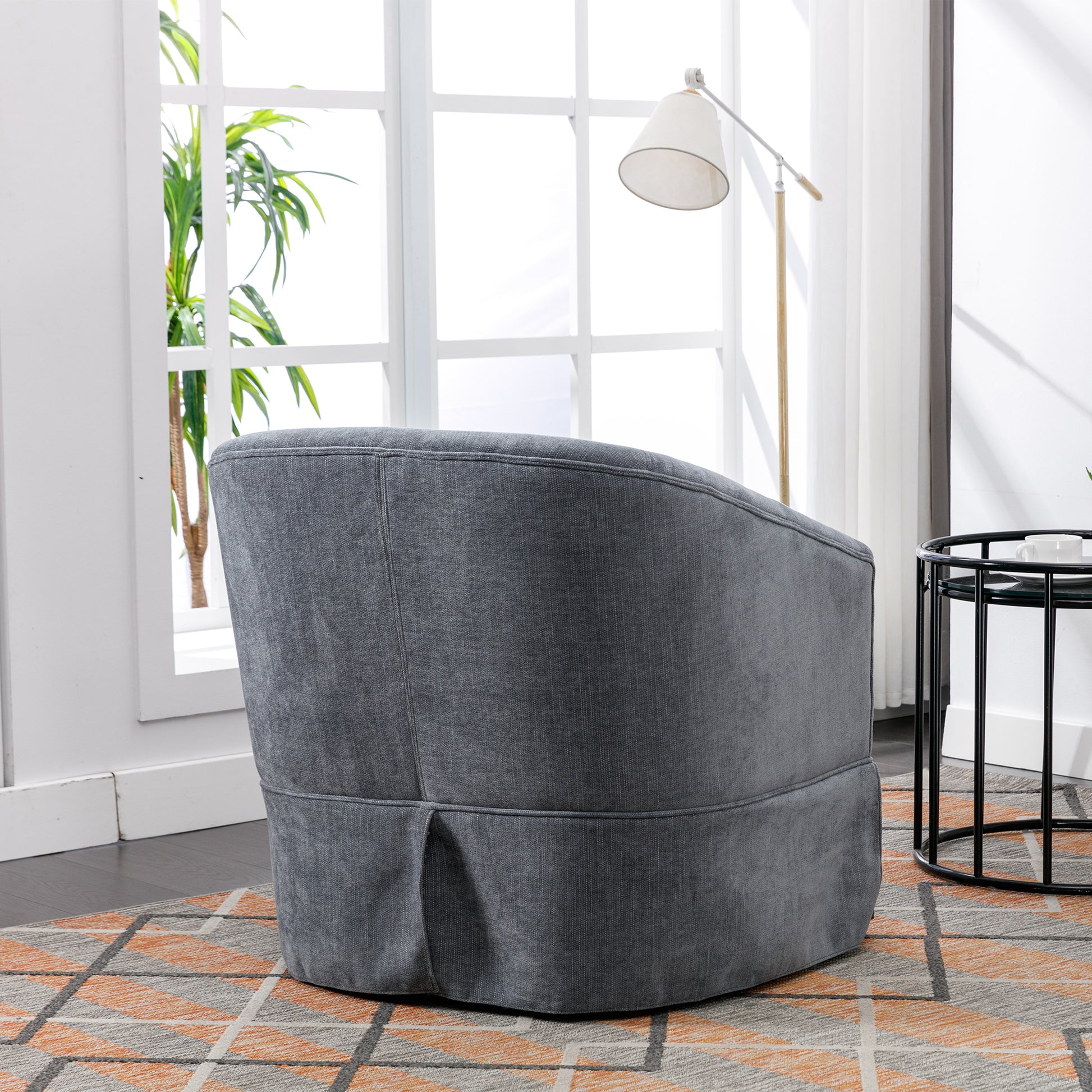 360 Degree Swivel Accent Armchair Linen Blend Grey Grey Foam Upholstered