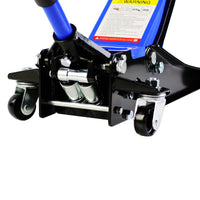 Hydraulic Low Profile And Steel Racing Floor Jack 3 Ton 6600 Lb Capacity, With Dual Piston Quick Lift Pump, Blue Lifting Range 3.3" 18.5" Black Blue Steel