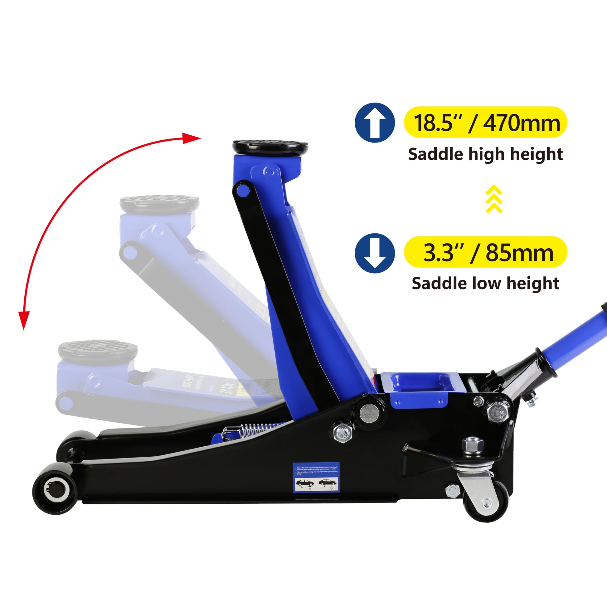 Hydraulic Low Profile And Steel Racing Floor Jack 3 Ton 6600 Lb Capacity, With Dual Piston Quick Lift Pump, Blue Lifting Range 3.3" 18.5" Black Blue Steel