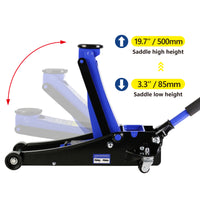 3T Low Profile Jack, Blue And Black, Ultra Low Floor Jack With Dual Pistons Quick Lift Pump, Car Jack Hydraulic Autolifts For Home Garage, Truck Jack Hydraulic Lifting Range 3.3" 19.7" Black Blue Steel