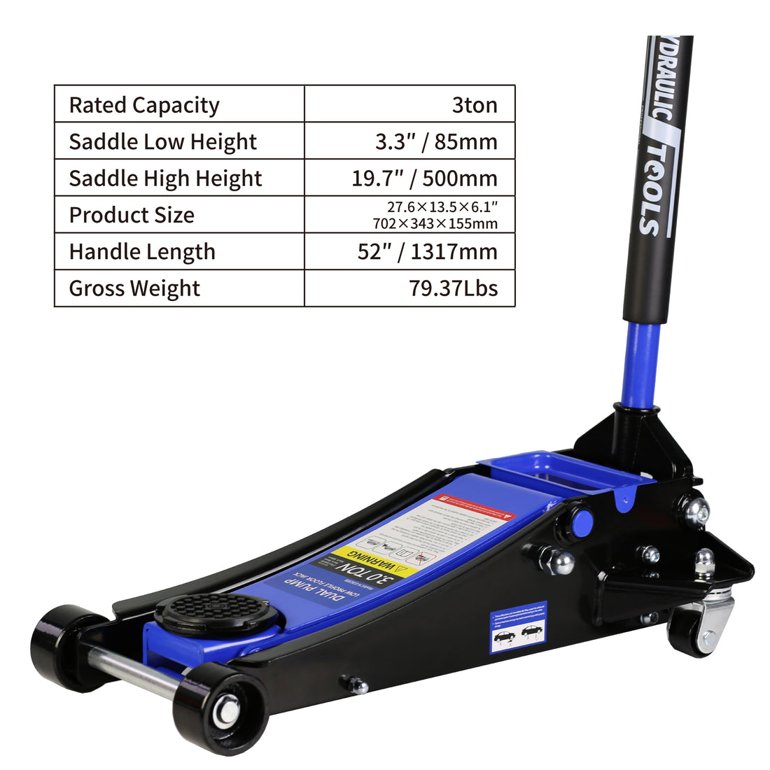 3T Low Profile Jack, Blue And Black, Ultra Low Floor Jack With Dual Pistons Quick Lift Pump, Car Jack Hydraulic Autolifts For Home Garage, Truck Jack Hydraulic Lifting Range 3.3" 19.7" Black Blue Steel