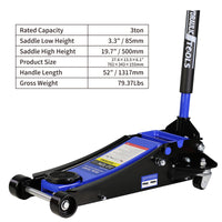 3T Low Profile Jack, Blue And Black, Ultra Low Floor Jack With Dual Pistons Quick Lift Pump, Car Jack Hydraulic Autolifts For Home Garage, Truck Jack Hydraulic Lifting Range 3.3" 19.7" Black Blue Steel