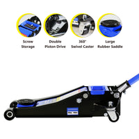 Hydraulic Low Profile And Steel Racing Floor Jack 3 Ton 6600 Lb Capacity, With Dual Piston Quick Lift Pump, Blue Lifting Range 3.3" 18.5" Black Blue Steel