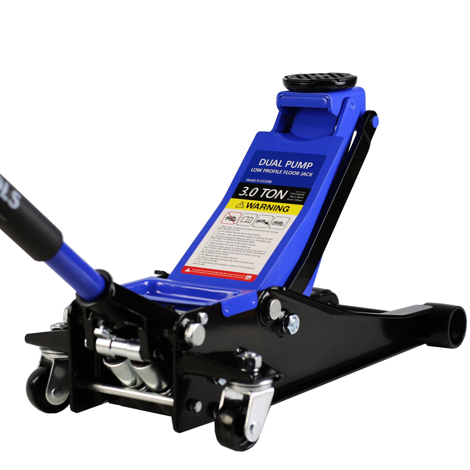 Hydraulic Low Profile And Steel Racing Floor Jack 3 Ton 6600 Lb Capacity, With Dual Piston Quick Lift Pump, Blue Lifting Range 3.3" 18.5" Black Blue Steel