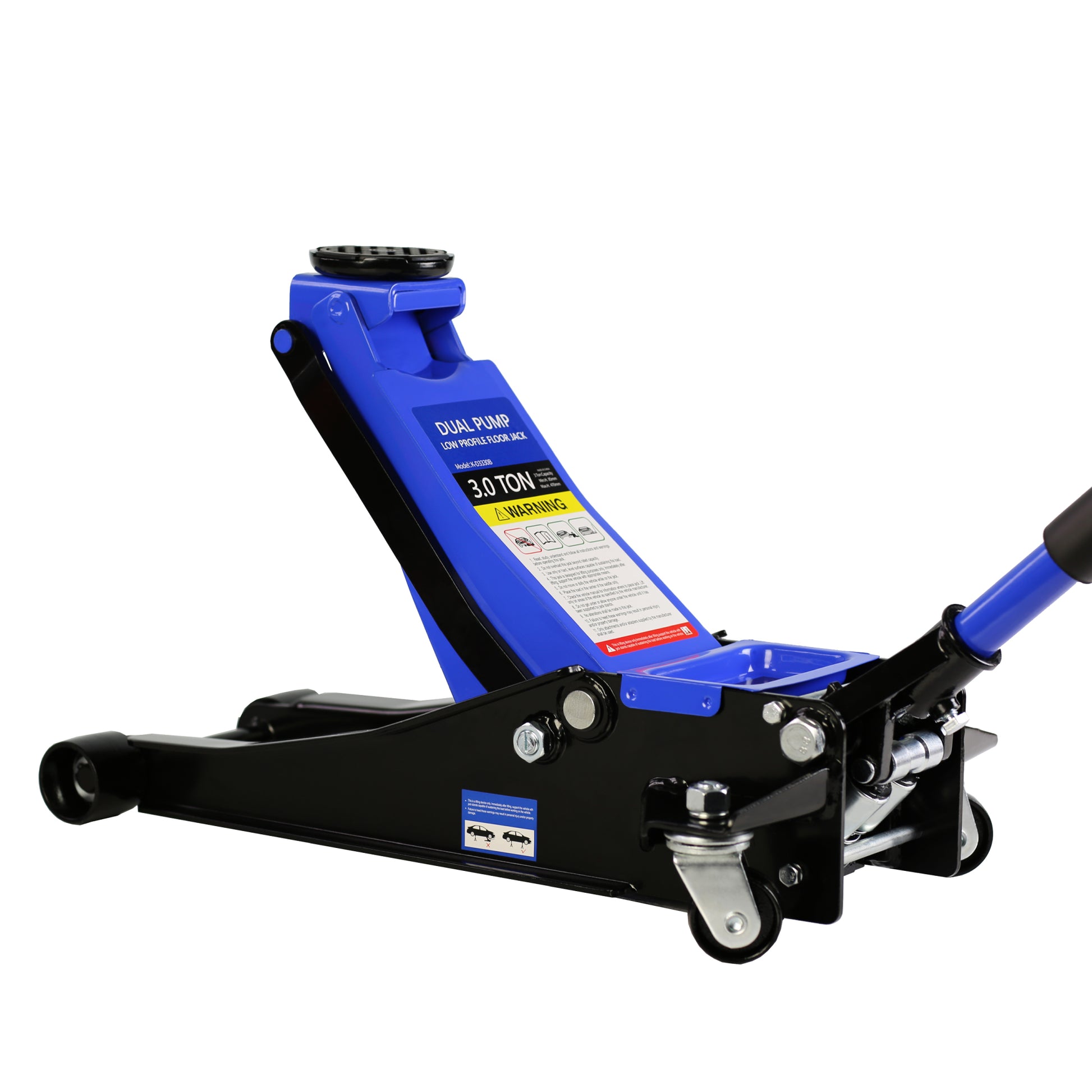 Hydraulic Low Profile And Steel Racing Floor Jack 3 Ton 6600 Lb Capacity, With Dual Piston Quick Lift Pump, Blue Lifting Range 3.3" 18.5" Black Blue Steel