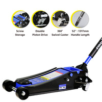 Floor Jack, 4 Ton Low Profile Floor Jack, Heavy Duty Steel Racing Floor Jack With Dual Piston Quick Lift Pump, Floor Jack Lifting Range 4" 21" Black Blue Steel