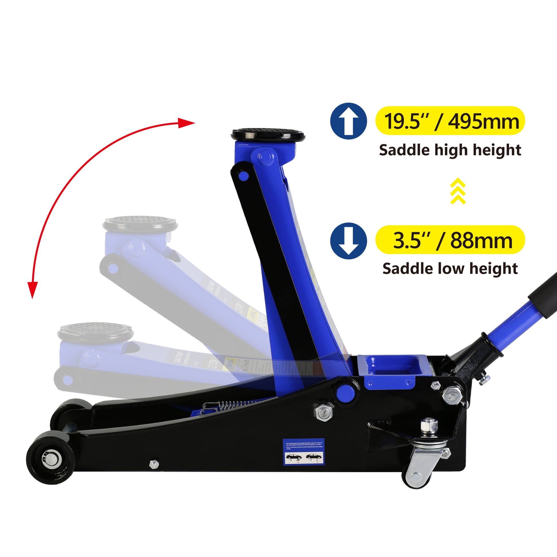 2.5 Ton Low Profile Floor Jack, Steel Racing Floor Jack With Dual Pistons Quick Lift Pump, Hydraulic Floor Jack Lifting Range 3.5" 19.5" Black Blue Steel