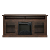 Contemporary Tv Media Stand Modern Entertainment Console With 18" Fireplace Insert For Tv Up To 65" With Open And Closed Storage Space, Brown, 60"W*15.75"D*29"H Brown Primary Living Space 60 69 Inches 60 69 Inches American Traditional 65 Inches Mdf