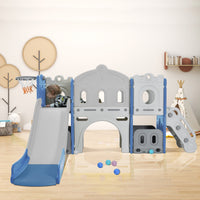 Kids Slide Playset Structure, Freestanding Castle Climber With Slide And Basketball Hoop, Toy Storage Organizer For Toddlers, Kids Climbers Playhouse For Indoor Outdoor Playground Activity. Blue Hdpe