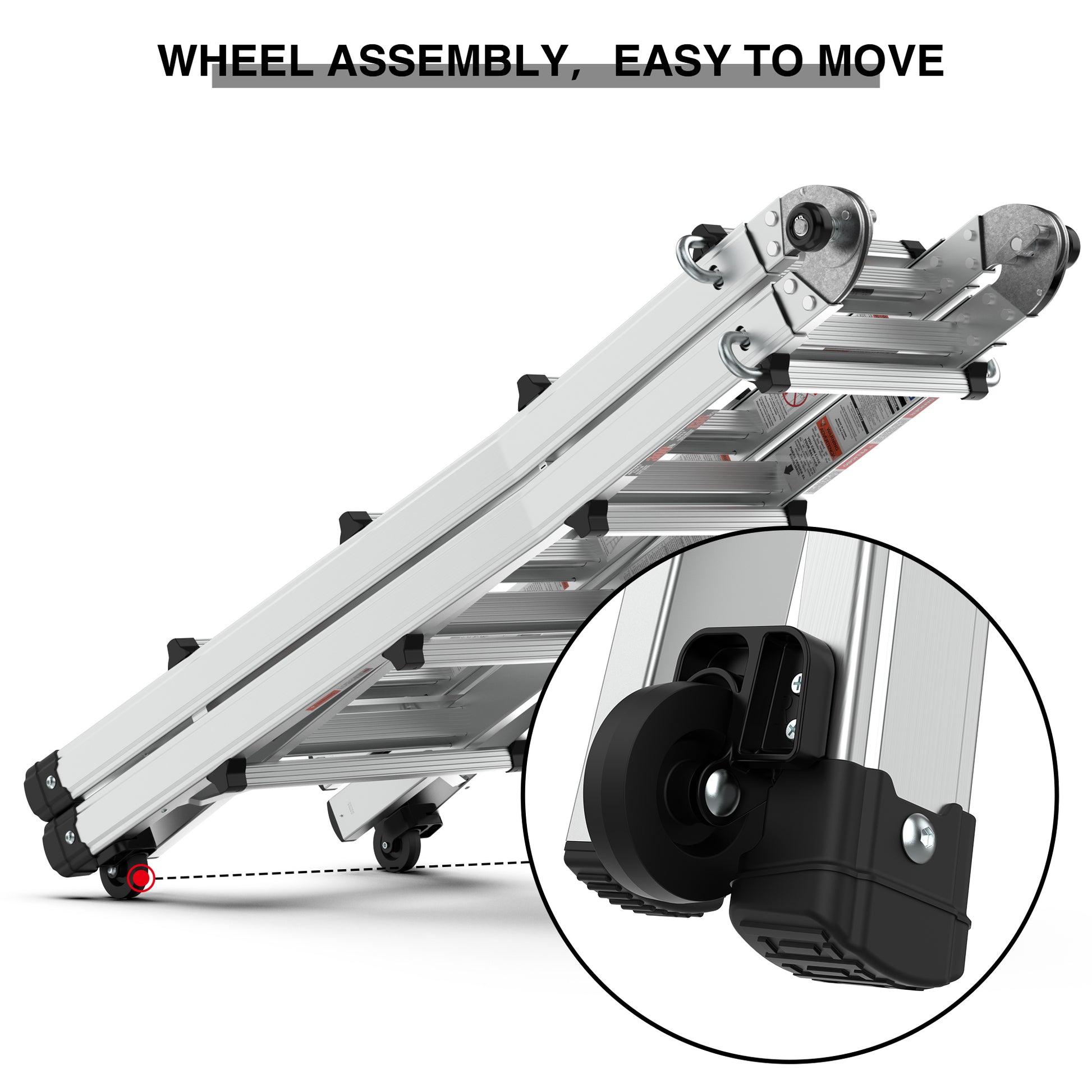 Aluminum Multi Position Ladder With Wheels, 300 Lbs Weight Rating, 17 Ft Metallic Grey Aluminium Alloy