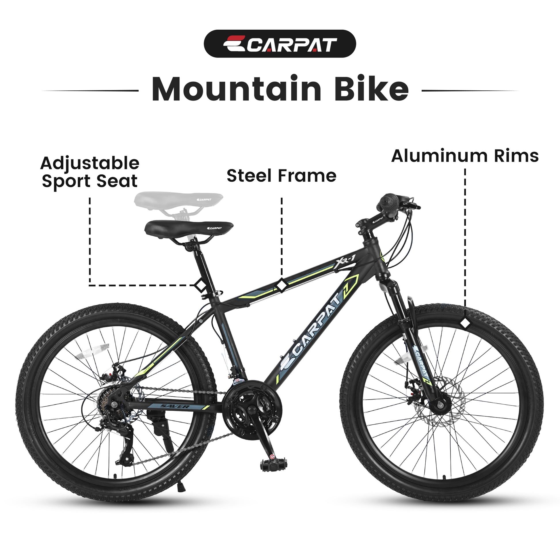 S2410224 Inch Mountain Bike Boys Girls, Steel Frame, Shimano 21 Speed Mountain Bicycle With Daul Disc Brakes And Front Suspension Mtb Green Steel