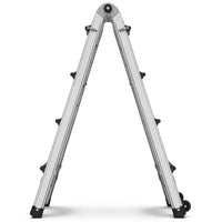 Aluminum Multi Position Ladder With Wheels, 300 Lbs Weight Rating, 17 Ft Metallic Grey Aluminium Alloy