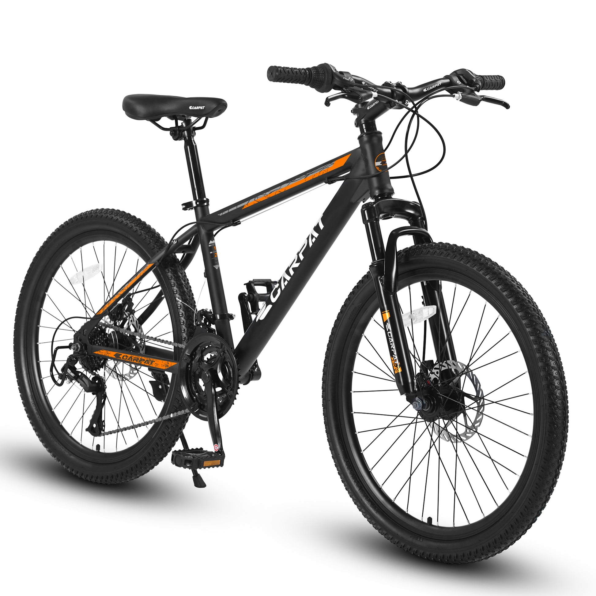 S26102 26 Inch Mountain Bike, Shimano 21 Speeds With Mechanical Disc Brakes, High Carbon Steel Frame, Suspension Mtb Bikes Mountain Bicycle For Adult & Teenagers Orange Aluminium