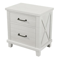 Rustic Farmhouse Style Solid Pine Wood Whitewash Two Drawer Nightstand For Bedroom, Living Room, White Old Sku:Wf301524Aak White Solid Wood Mdf