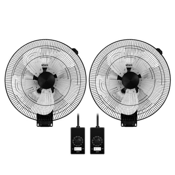 2Pack Healsmart 18 Inch Household Commercial Wall Mount Fan, 90 Degree Horizontal Oscillation, 5 Speed Settings, Black Black Metal