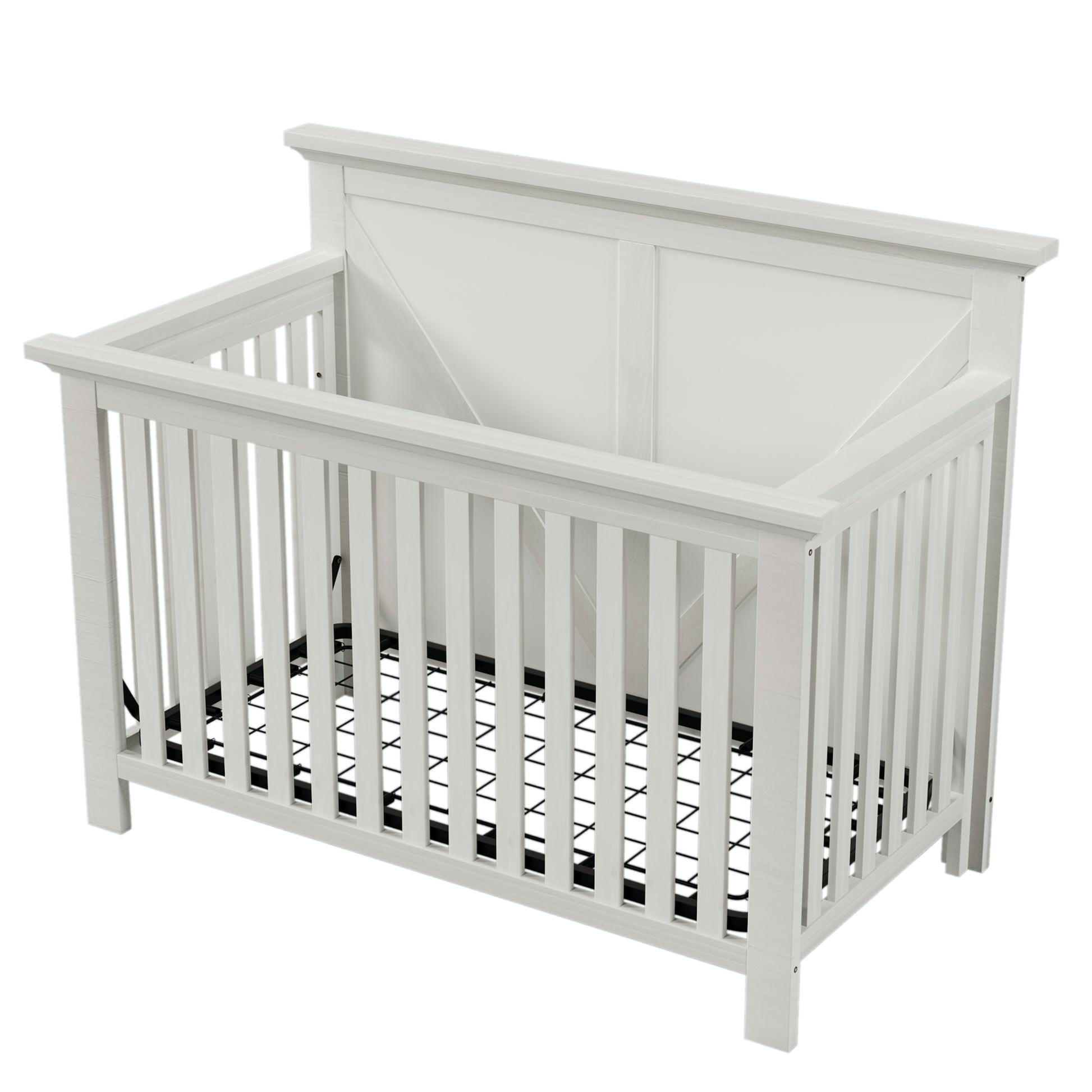 Rustic Farmhouse Style Whitewash 4 In 1 Convertible Baby Crib Converts To Toddler Bed, Daybed And Full Size Bed, White White Solid Wood Mdf