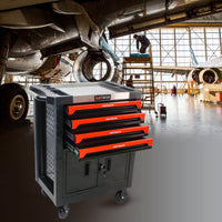 Removable 4 Drawers Tool Cart With Lock Black Red Metal