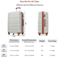 Luggage Sets Model Expandable Abs Hardshell 3Pcs Clearance Luggage Hardside Lightweight Durable Suitcase Sets Spinner Wheels Suitcase With Tsa Lock 20''24''28'' Light Grey And Brown Light Gray Abs