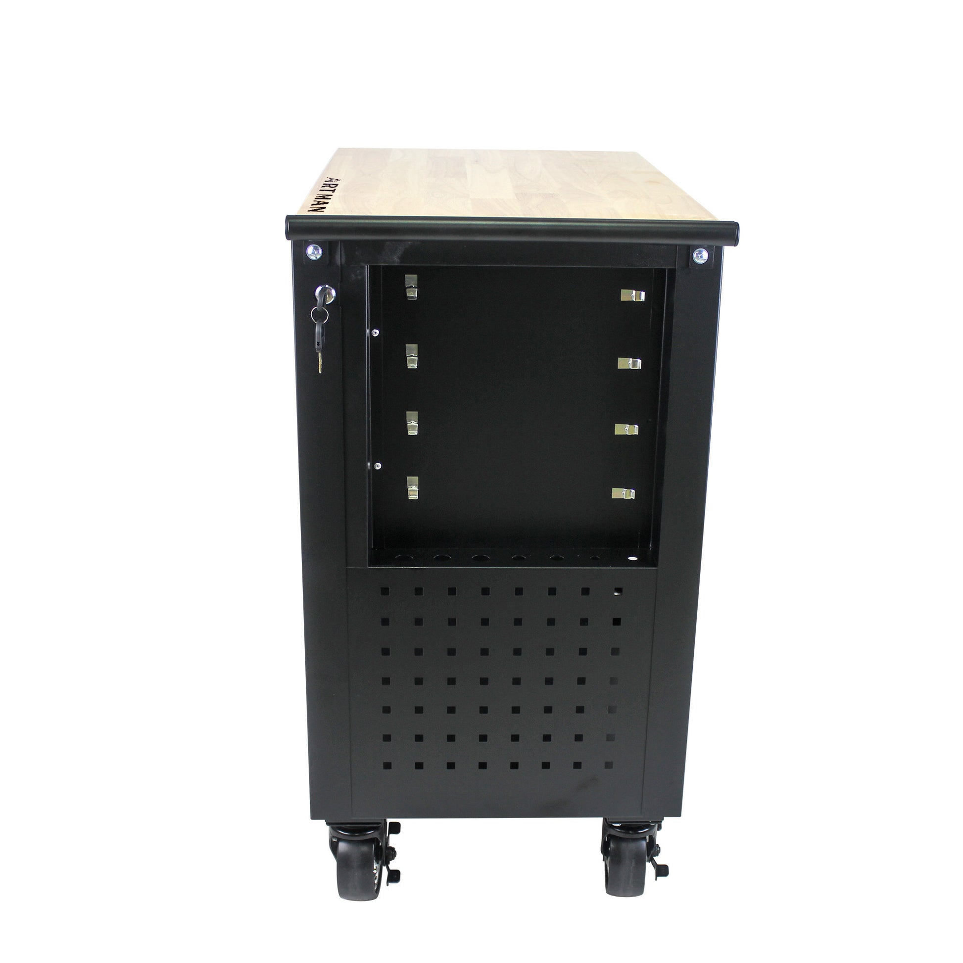 4 Drawers Multifunctional Tool Cart With Wheels And Wooden Top Black Black Metal