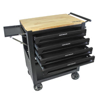 4 Drawers Multifunctional Tool Cart With Wheels And Wooden Top Black Black Metal