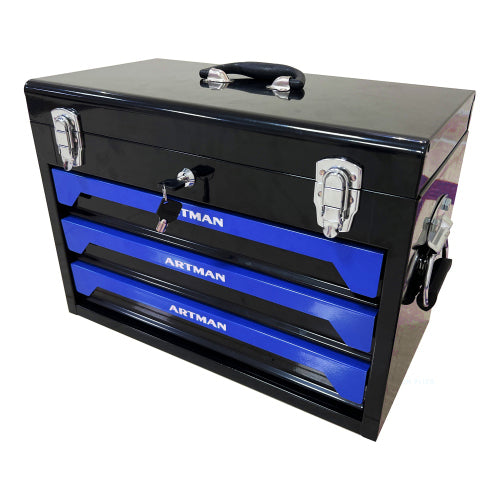 3 Drawers Tool Box With Tool Set Black Blue Steel