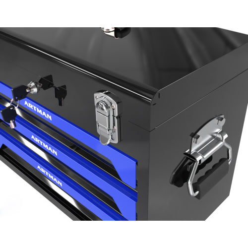 3 Drawers Tool Box With Tool Set Black Blue Steel