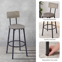 Bar Table Set With 2 Bar Stools Pu Soft Seat With Backrest, Grey, 23.62'' W X 23.62'' D X 35.43'' H Grey Particle Board