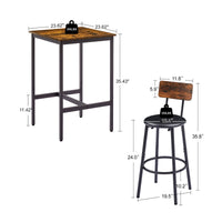 Bar Table Set With 2 Bar Stools Pu Soft Seat With Backrest, Rustic Brown, 23.62'' W X 23.62'' D X 35.43'' H Rustic Brown Particle Board