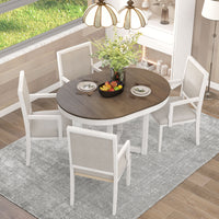 5 Piece Dining Table Set, Two Size Round To Oval Extendable Butterfly Leaf Wood Dining Table And 4 Upholstered Dining Chairs With Armrests Brown White Brown White Solid Wood Mdf