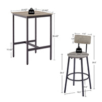 Bar Table Set With 2 Bar Stools Pu Soft Seat With Backrest, Grey, 23.62'' W X 23.62'' D X 35.43'' H Grey Particle Board