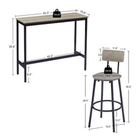 Bar Table Set With 2 Bar Stools Pu Soft Seat With Backrest, Grey, 43.31'' L X 15.75'' W X 35.43'' H. Grey Particle Board